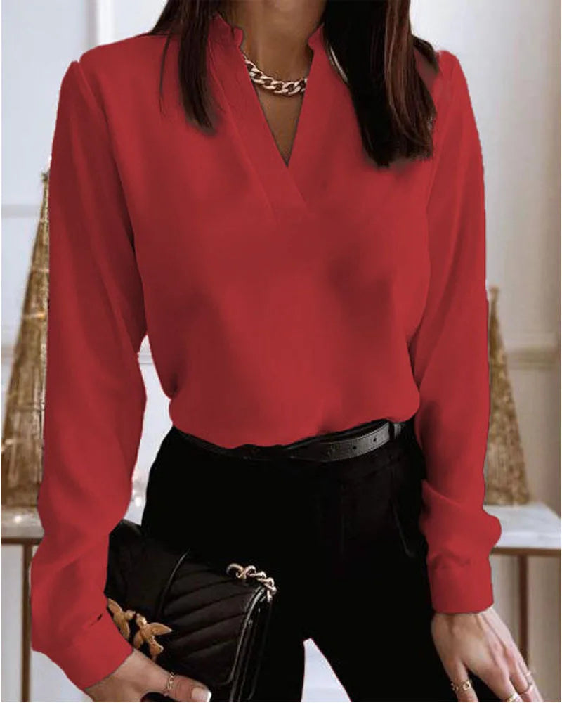 Spring Autumn White Shirt Women Fashion V-neck Long Sleeve Elegant Office Ladies Shirts Casual Tops Loose Tee