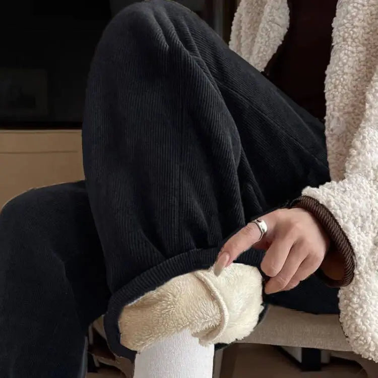Lamb Velvet Thiened Fce Women's Autumn Winter Casual Pants High Waist Straight Leg Corduroy Trousers Trendy Outerwear