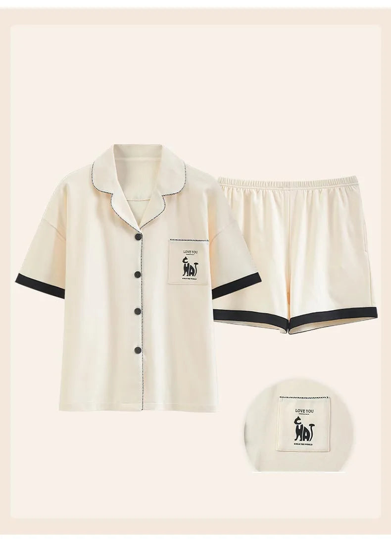 Dropshipping Female Pijamas Cartoon Summer Short Women Pajamas Sleeve Shorts Nightwear Sweet Sleepwear Pyjamas Woman Home Suit