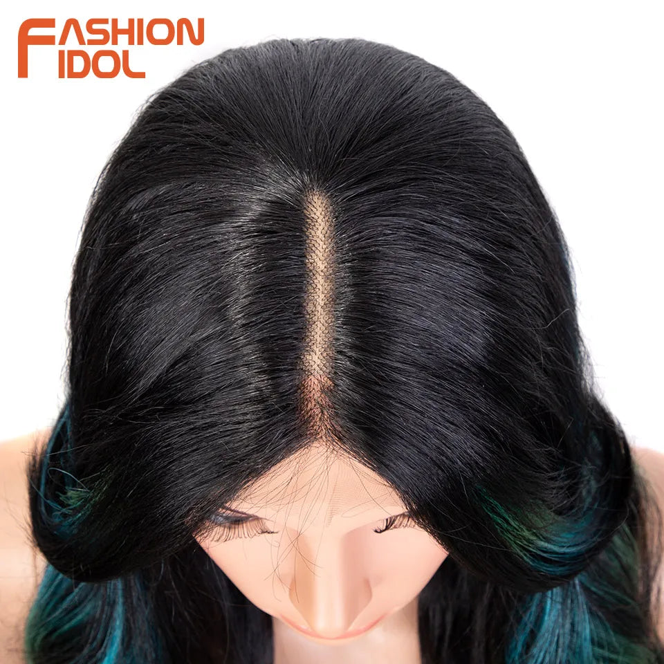FASHION IDOL 34 Inch Lace Front Wigs Synthetic Ombre Blonde Brown Colorful Wigs For Women Heat Resistant Fiber Cosplay Wigs