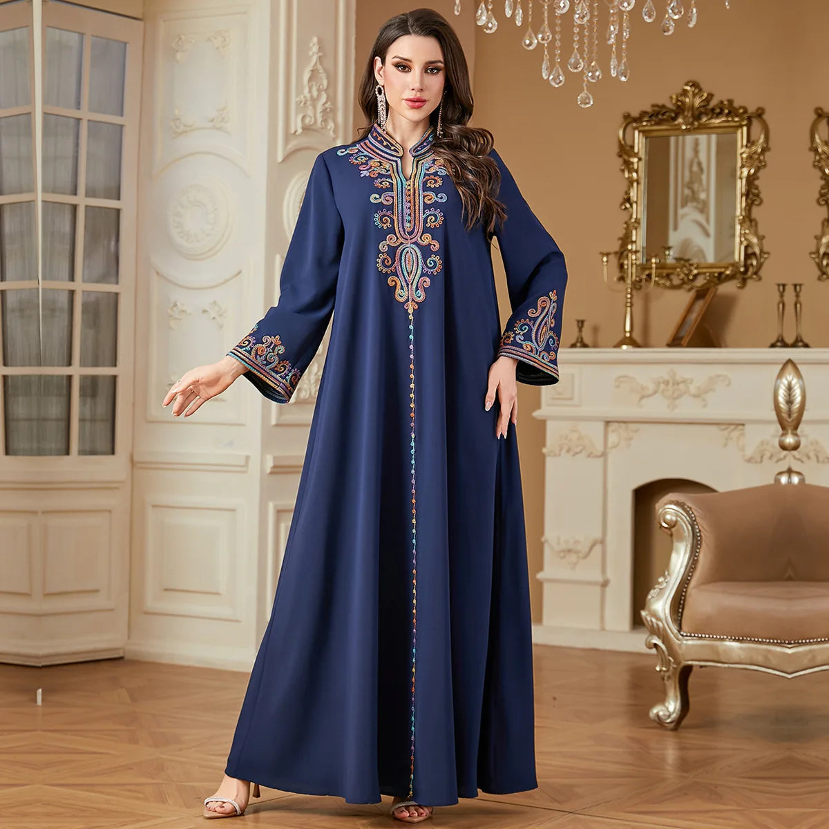 Eid Embroidery Women Dress Abaya Women Jalabiya Elegant Muslim Dubai Vestidos Largo Ramadan Morocco Prayer Caftan Robe Abayas