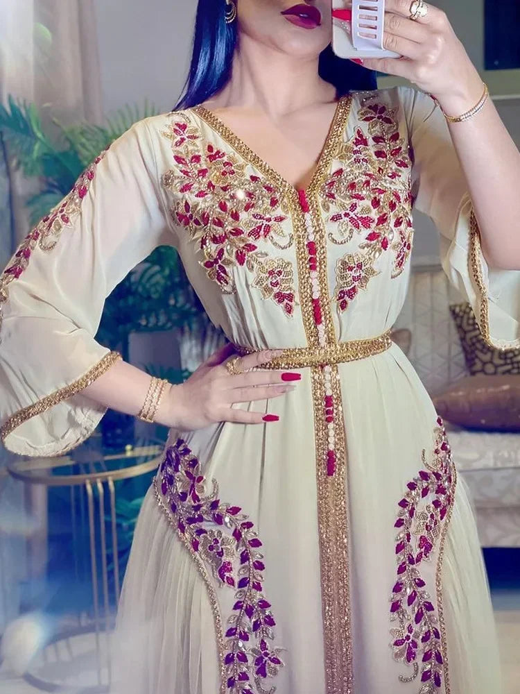 Customized Luxury Eid Muslim Dress for Women Ramadan Arabic Abaya Islamic Evening Party Jalabiya Marocain Clothes Turkish Morocc