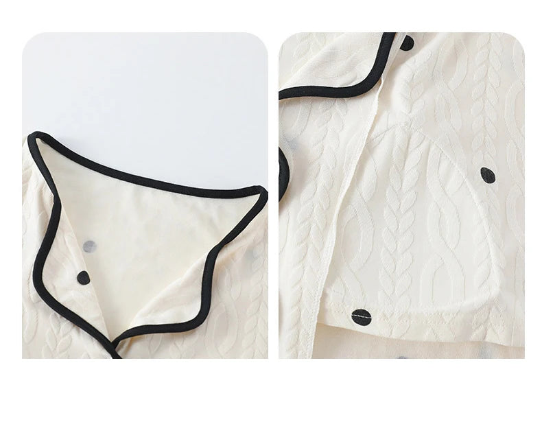 طقم بيجامة نسائية من القطن الفاخر يناسب مواسم الخريف والشتاء، يتميز بأكمام طويلة لتوفير دفء مريح أثناء النوم.