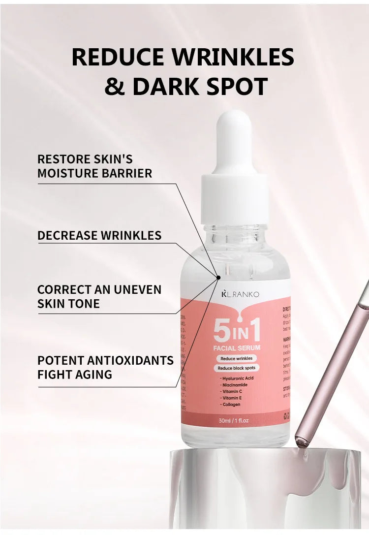 5-in-1 Multi-Action Facial Serum - Hydrates, Firms, Brightens & Reduces Wrinkles for Youthful Skin