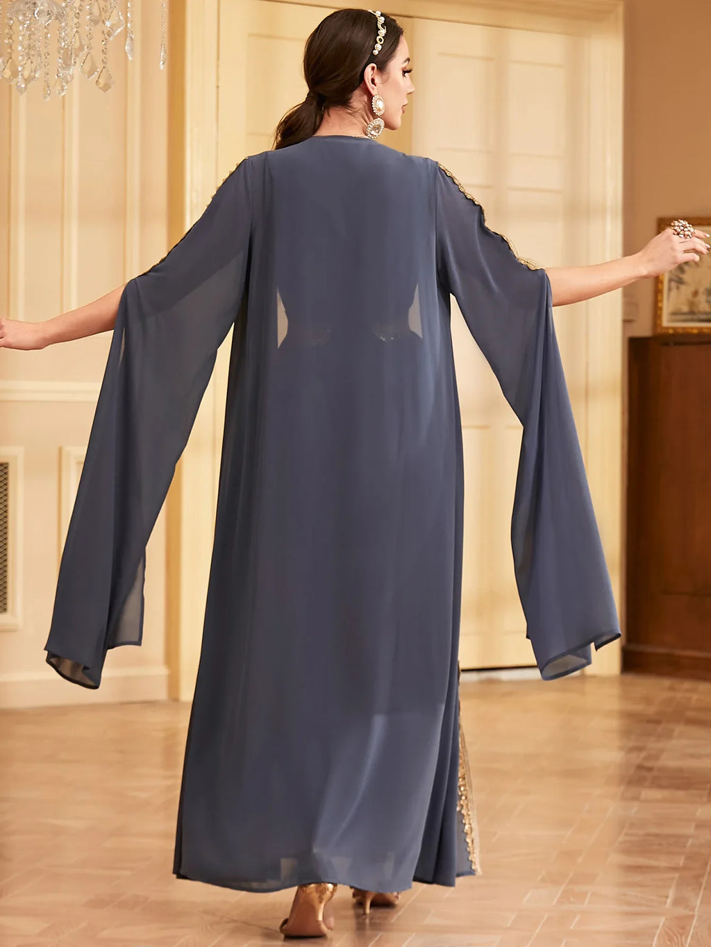 Dubai Embroidery Open Kimono Abaya Vest Dress Set Muslim Women Party Dresses Kaftan Islam Clothing Evening Arab Djellaba Caftan