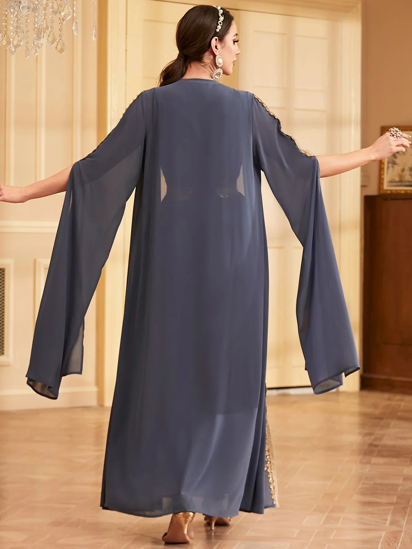 Dubai Embroidery Open Kimono Abaya Vest Dress Set Muslim Women Party Dresses Kaftan Islam Clothing Evening Arab Djellaba Caftan