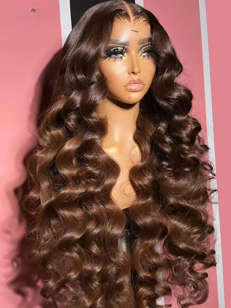 Body Wave Chocolate Brown 13x6 Lace Front Wigs Human Hair Pre Plucked Brazilian Brown Virgin Hair 13x4 HD Frontal Wig 230density