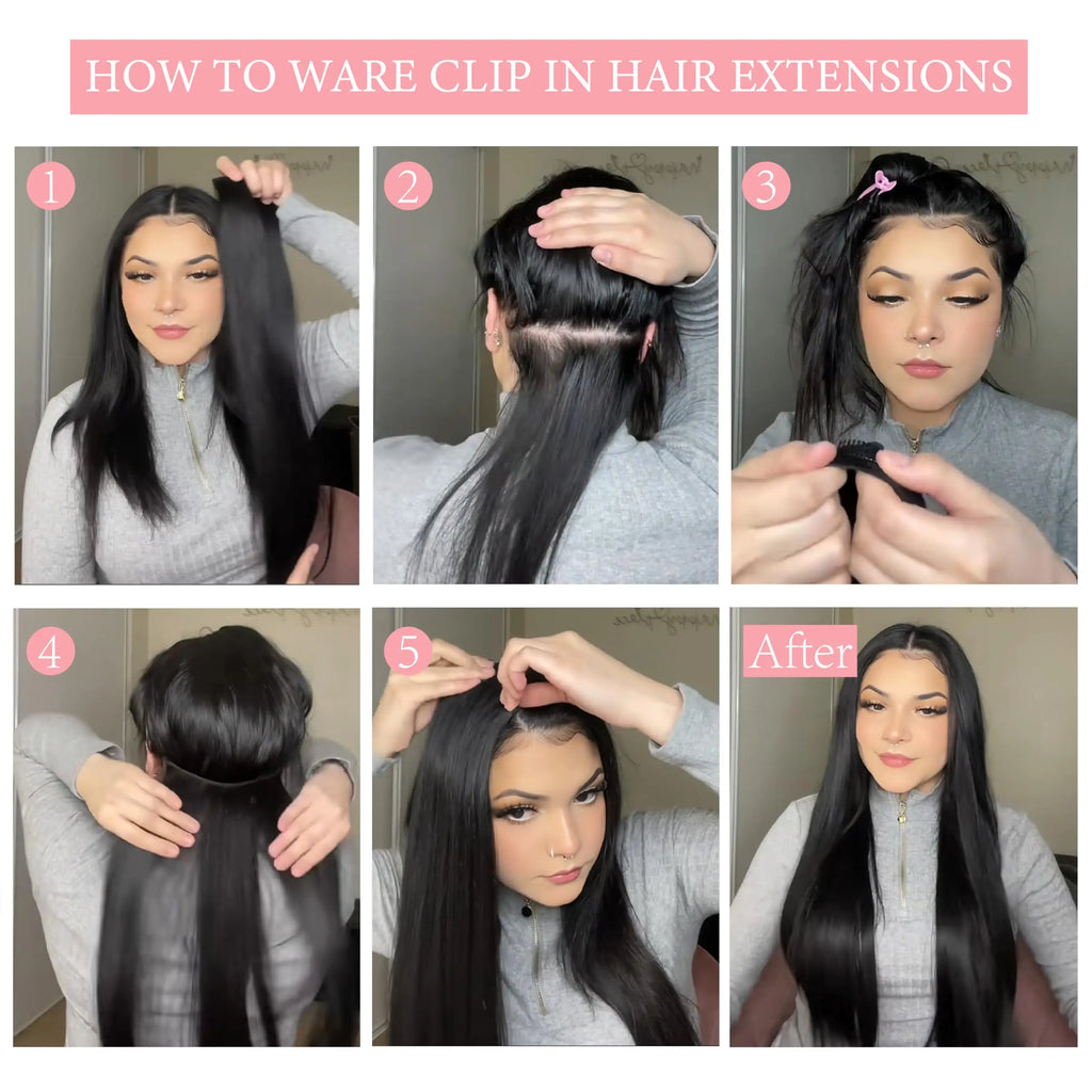 Straight Clip in Hair Extensions Human Hair 8pcs #1B Double Weft Clip in Human Hair Extensions Natural Black Color For Women