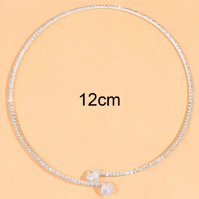 Fashion Rhinestone Heart Collar Choker Necklace for Women Simple Open Collar Necklace Torques Jewelry Accessories