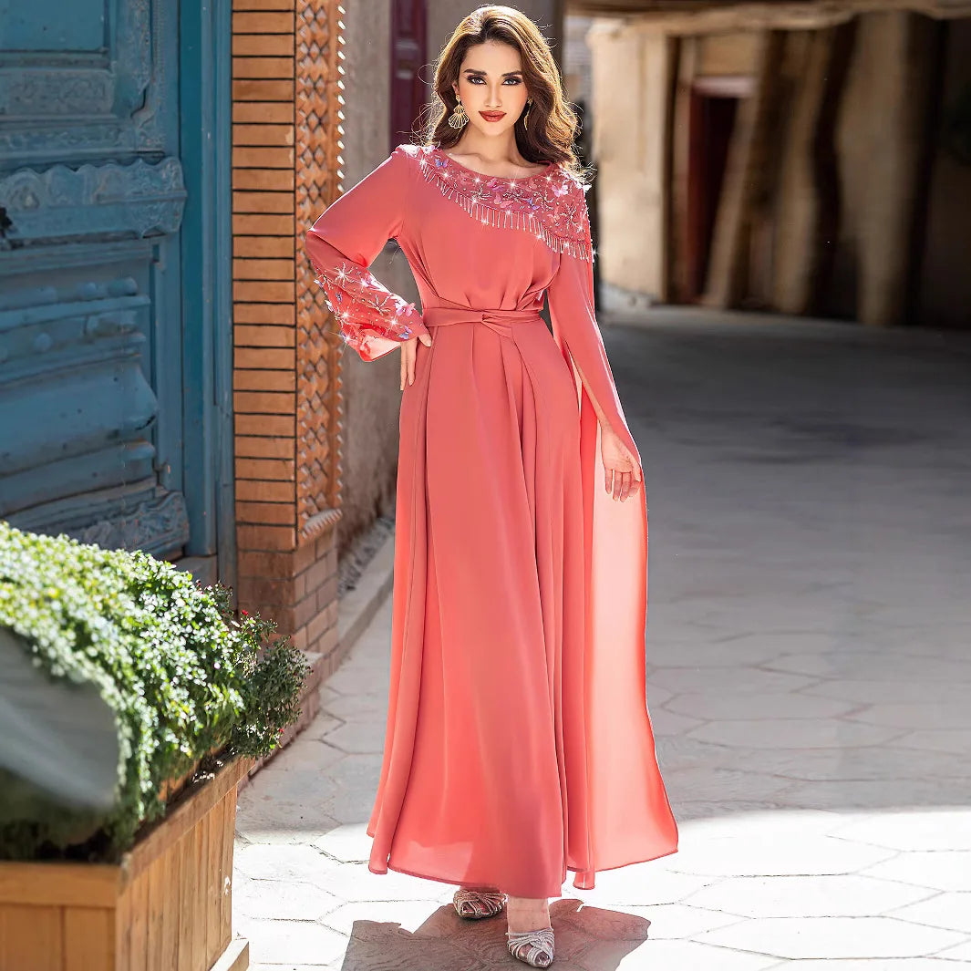 2025 Eid Diamonds Abaya Dubai Kaftan Women Muslim Evening Party Dress Turkey Caftan Marocain Femme Robe Ramadan Islam Jalabiya