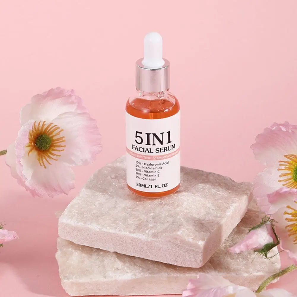 5-in-1 Face Serum Hyaluronic Acid, Niacinamide & Vitamin C Hydrating Brightening Serum for Women Skin Tone & Wrinkle Reduction
