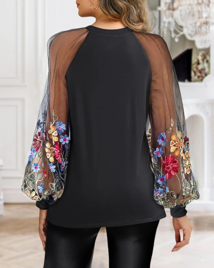 Women's Fashionable Long Sleeve Tops Lace Ruched T-Shirt Waffle Knit Tops Solid Round Neck Blouses Casual Top