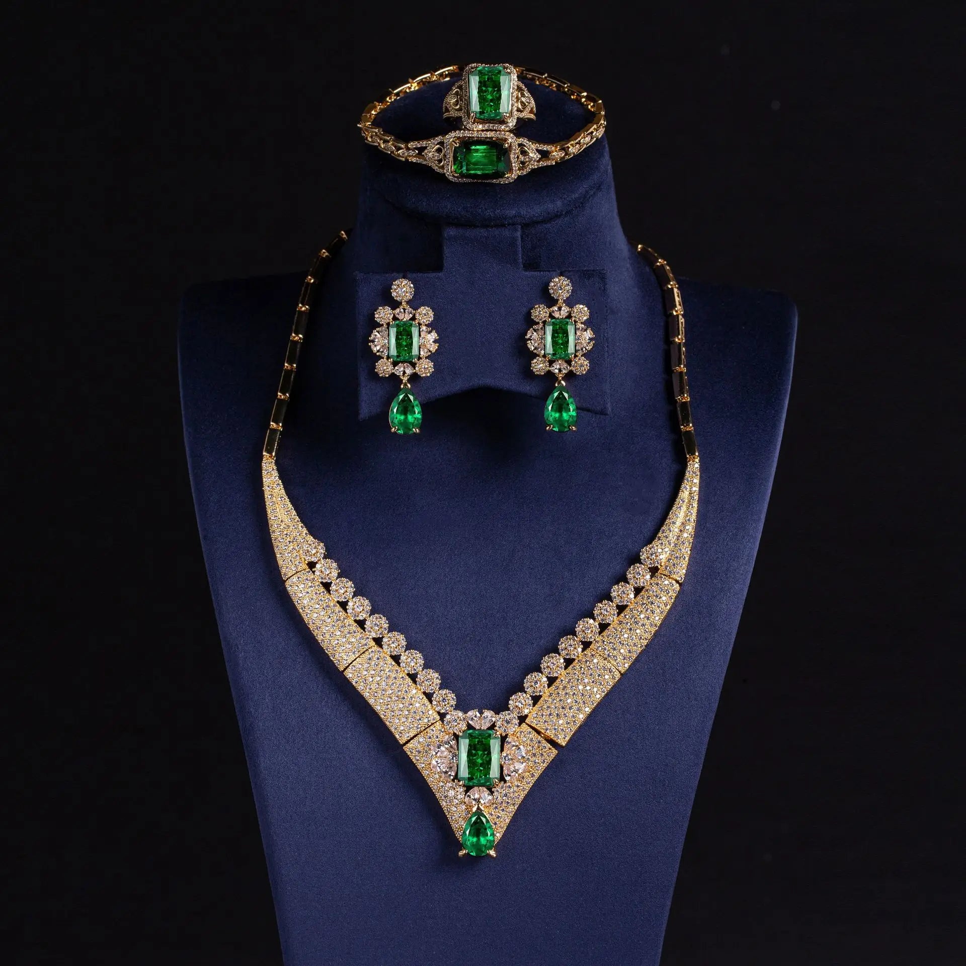 Beautiful Inlay Twinkle 4 Pcs Luxury Jewellery Necklace Earrings Bracelet Elegant Women Dress Wedding Banquet Holiday Gift M-676