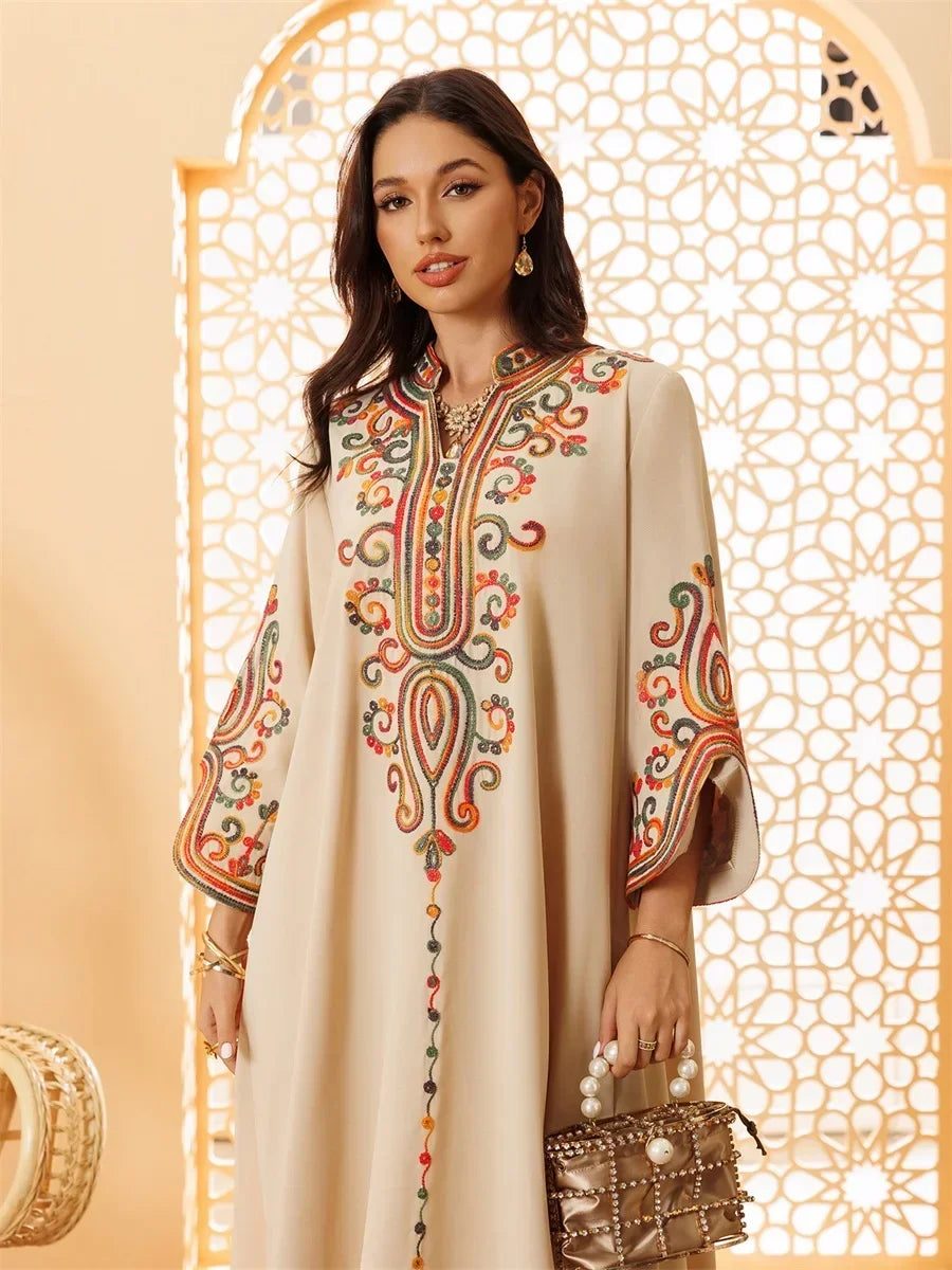 Ramadan Muslim Women's Embroidered Loose abaya Dresses For Women Gala Morocco Dubai Elegant Casual Kaftan