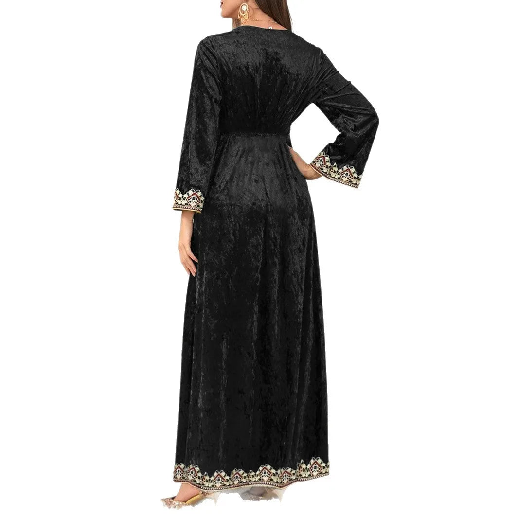 SuperAen Fashion Autumn and Winter New Dress Velvet Fashionable Elegant V-neck Pullover Long A-line Dresses