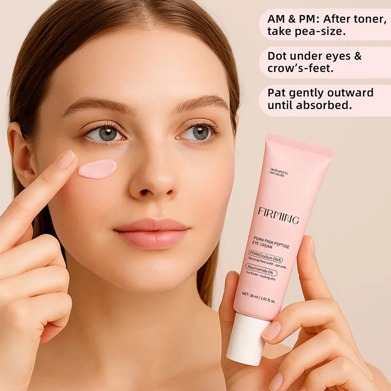 Korean PDRN Pink Peptide Eye Cream,Eye Contour Skin Firming Lifting Hydrating Brightening Care,Fade Fine Lines and Dark Circles