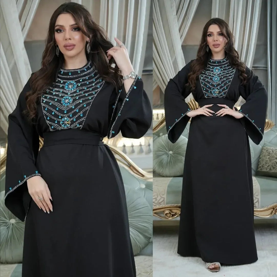 Elegant Dubai Luxury Diamonds Abaya Women Muslim Evening Party Dress Turkey Kaftan Eid Djellaba Ramadan Islam Jalabiya Vestidos