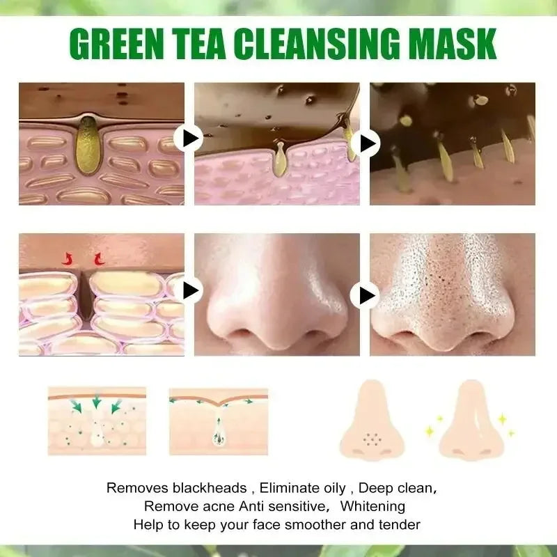 Green Tea Remove Blackhead Solid Mask Dispel Acne Blemish Cleansing Stick Mask Shrink Pores Tighten Whitening Skin Care Products