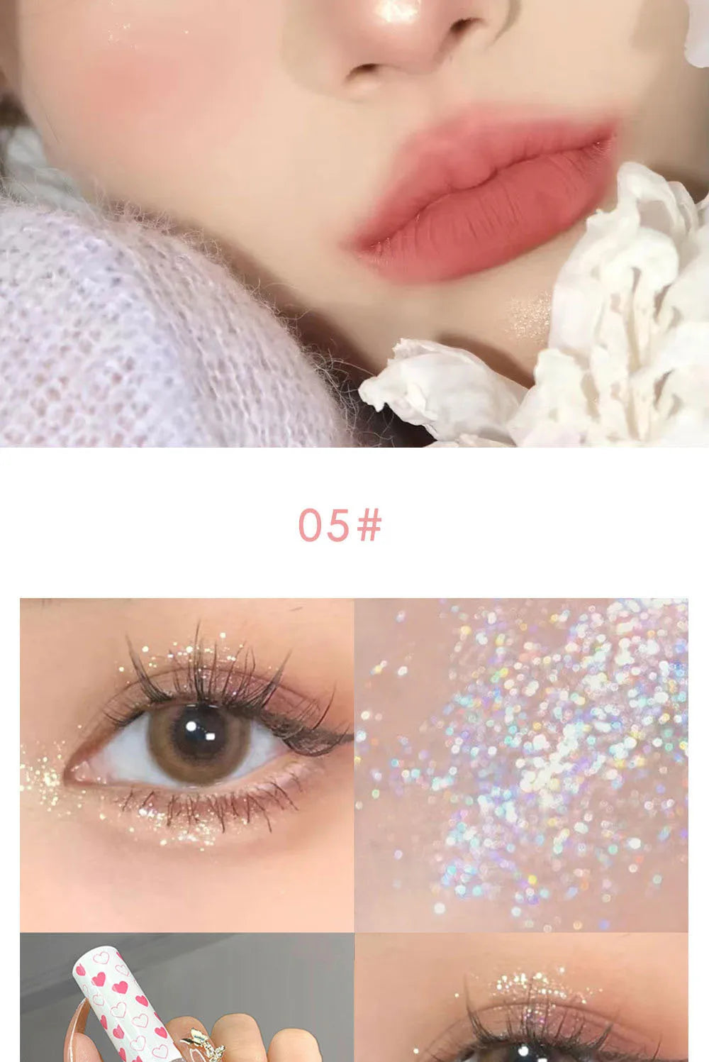 6 Colors Glitter Liquid Eyeshadow Waterproof Pearlescent Shiny Eye Shadow Highlighter Sequins Lying Silkworm Makeup Beauty Tool