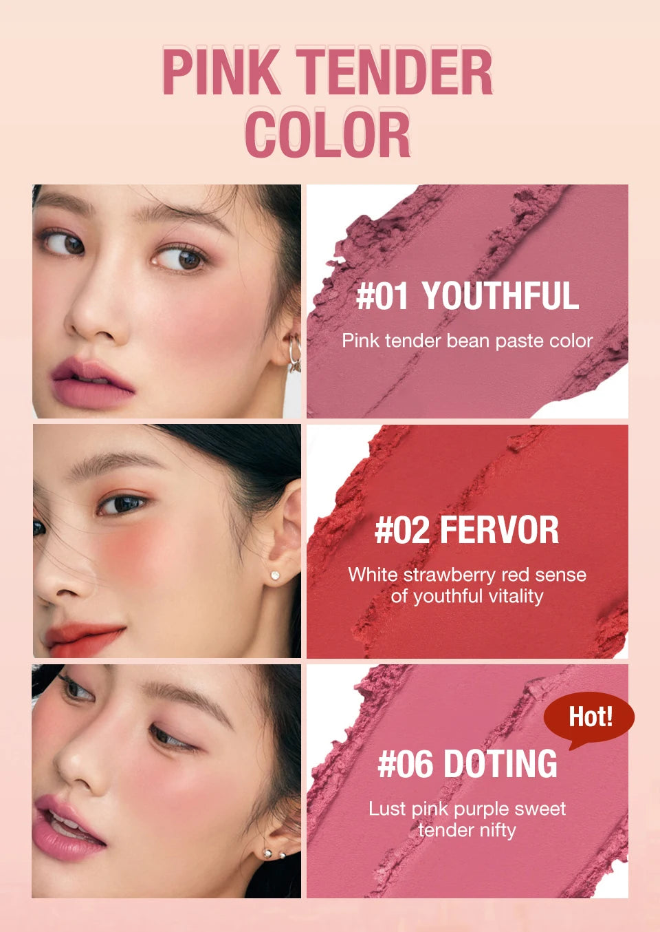 O.TWO.O Blush Makeup Stick High Pigmented Blusher Cream Sticks Waterproof Long-lasting Lip Cheek Eyess Cosmetics for Women