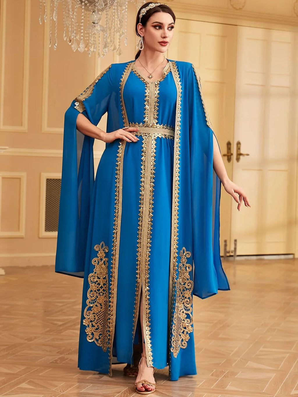 Dubai Embroidery Open Kimono Abaya Vest Dress Set Muslim Women Party Dresses Kaftan Islam Clothing Evening Arab Djellaba Caftan