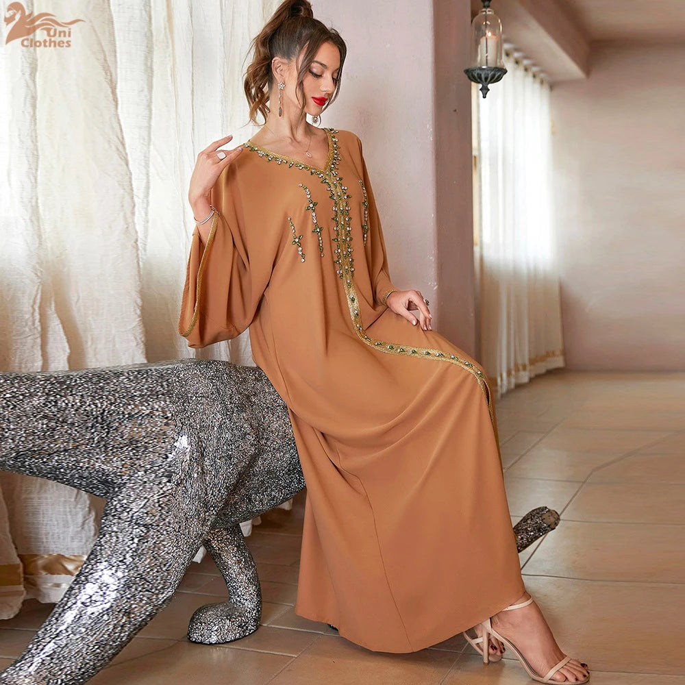 Luxury Diamond Party Dress for Women Robe Muslim Evening Abaya Arab Oman Dubai Moroccan Pakistan Jalabiya Caftan Ramadan Vestido
