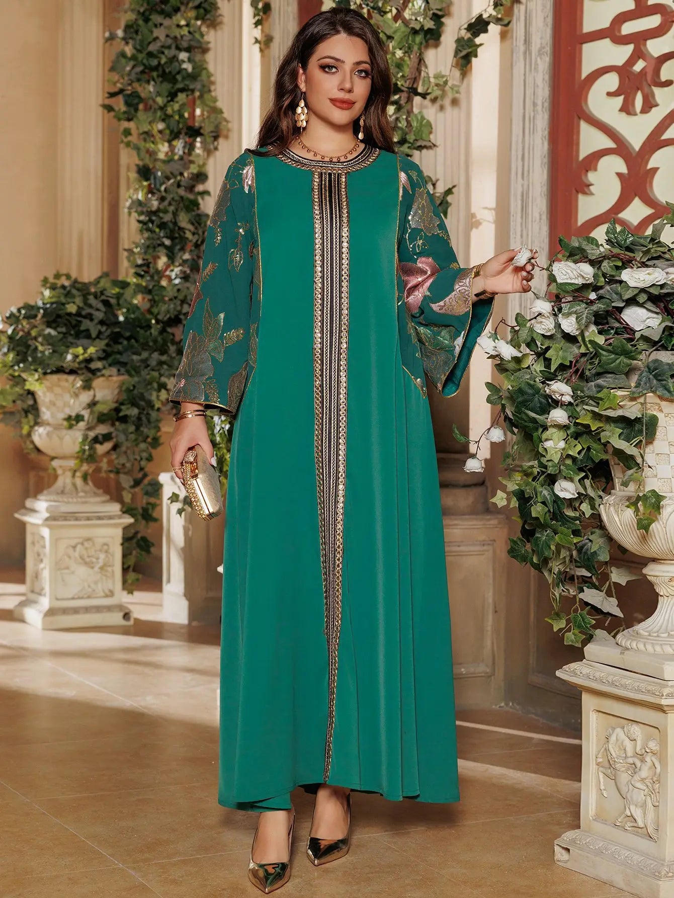 Muslim Women Sequin Embroidery Maxi Dress Dubai Abaya Turkey Kaftan Eid Djellaba Islam Jalabiya Robe Caftan Marocain Femme 2025