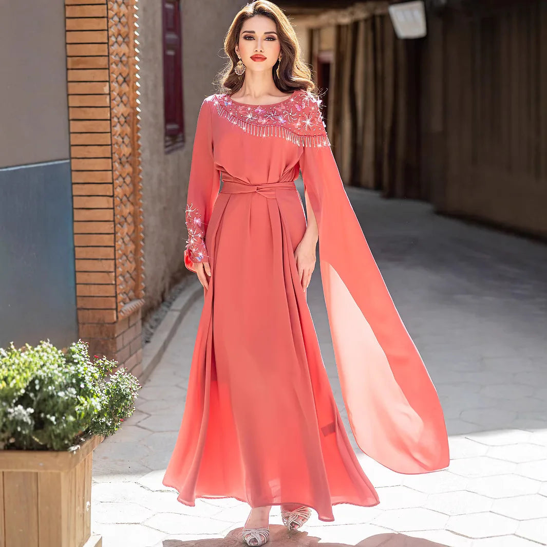 2025 Eid Diamonds Abaya Dubai Kaftan Women Muslim Evening Party Dress Turkey Caftan Marocain Femme Robe Ramadan Islam Jalabiya