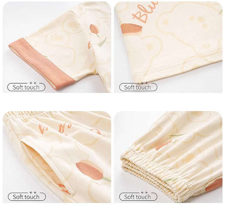 New Summer Pajamas Homewear Suit Women's Short-Sleeved Long Pants Ladies Large Size Loose Leisure Homewear Two-Piece Set