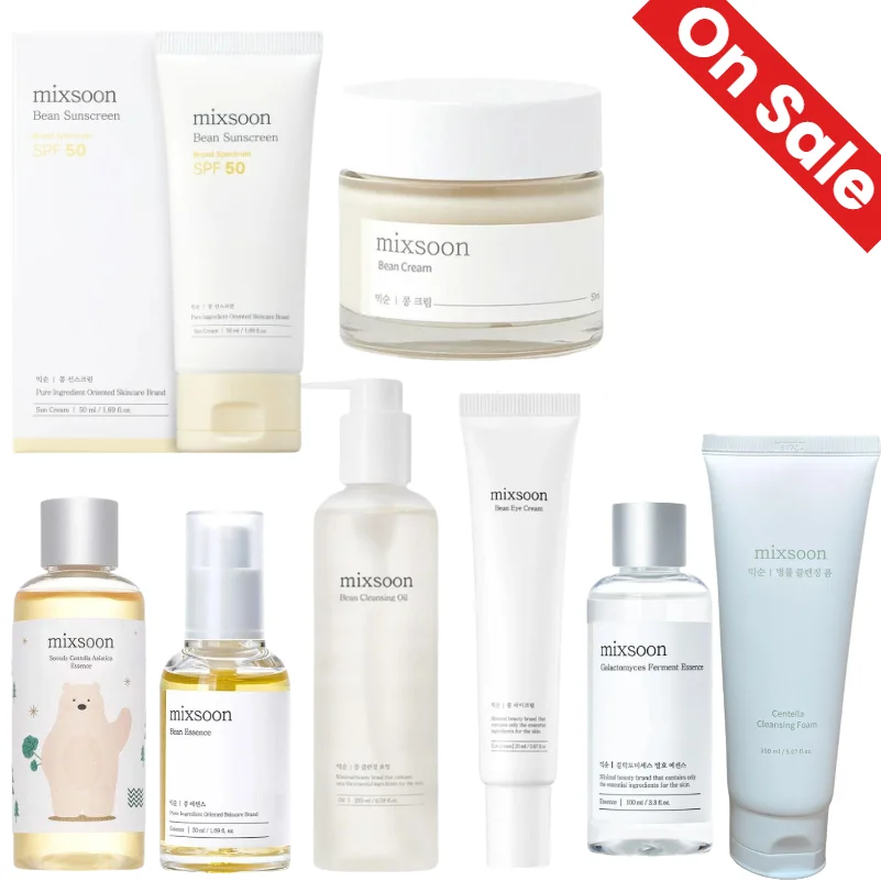 Mixsoon Korean Skincare Collection, Bean Cream & SPF50 Sunscreen & Centella Cleanser, Soy Extract Hydrating Brightening,Soothing