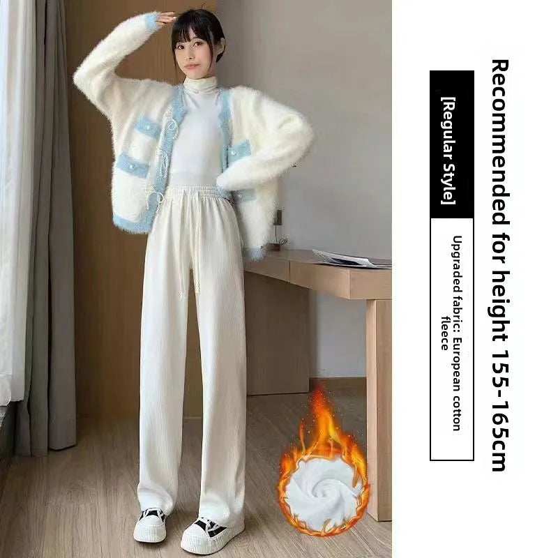 Lamb Velvet Thiened Fce Women's Autumn Winter Casual Pants High Waist Straight Leg Corduroy Trousers Trendy Outerwear