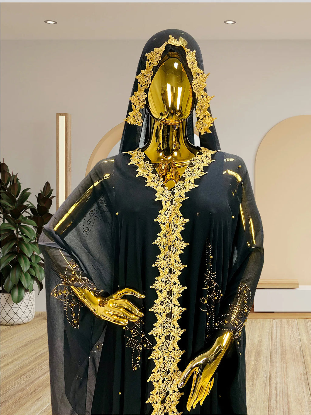 Abaya New Fashion American European Women's Black Blue Loose Hooded Long Sleeve Ankle Length Embroideried Diamond Studded Dress
