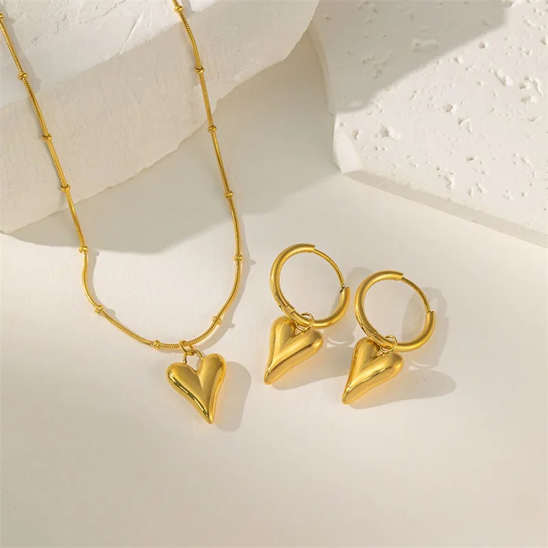 EILIECK 316L Stainless Steel Gold Color Heart Star Flower Necklace Earrings Set For Women Trendy Waterproof Jewelry Holiday Gift