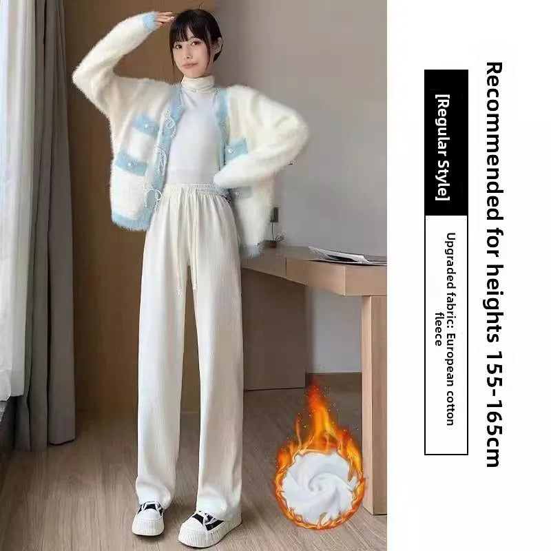 Lamb Velvet Thiened Fce Women's Autumn Winter Casual Pants High Waist Straight Leg Corduroy Trousers Trendy Outerwear