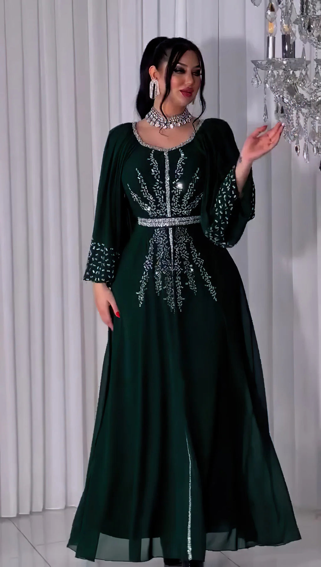 New 2025 Chiffon Diamonds Abayas for Women Luxury Dubai Abaya Turkey Kaftan Muslim Dress Djellaba Jalabiya Caftan Marocain Femme