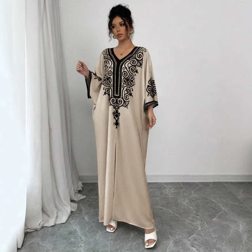 Eid Women Dress Muslim Abaya V Neck Loose Robe Party Jalabiya Ramadan Long Dresses  Vestidos Largos Kaftan Arab Morocco Kaftan