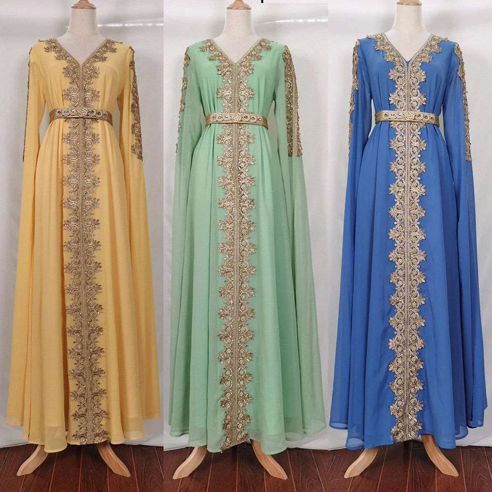 Autumn Morocco Dress Muslim Women Abaya Party Dresses Long Sleeve Abayas Dubai Turkey Islam Kaftan Robe Longue Vestidos Largos