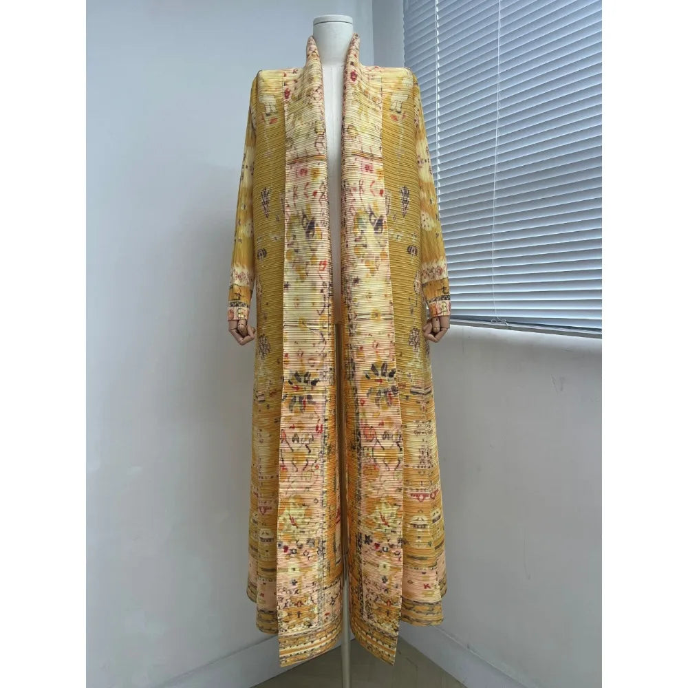 Eid Muslim Dress for Women Abaya Ramadan Print Pleated Cardigan Jalabiya Party Long Robe Morocco Dubai Kaftan Vestidos Largos