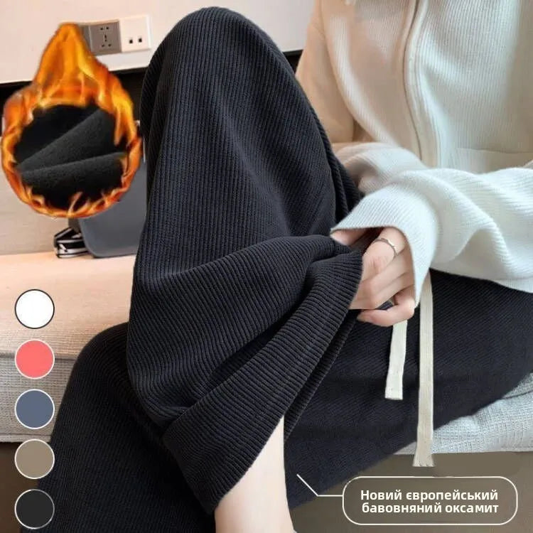 Lamb Velvet Thiened Fce Women's Autumn Winter Casual Pants High Waist Straight Leg Corduroy Trousers Trendy Outerwear