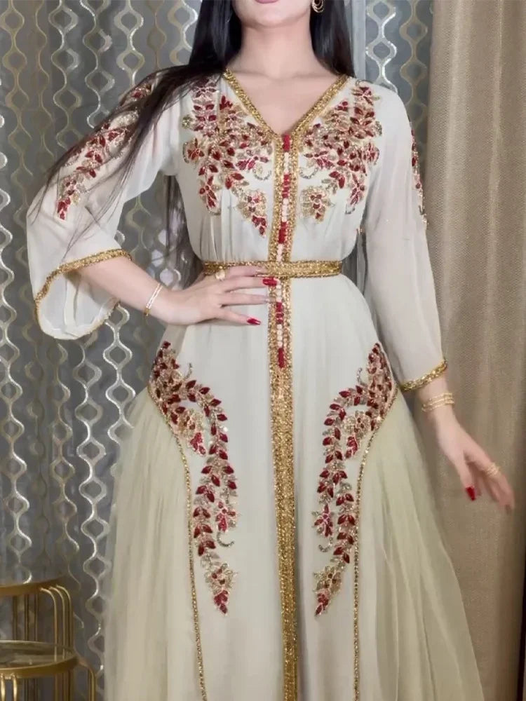 Customized Luxury Eid Muslim Dress for Women Ramadan Arabic Abaya Islamic Evening Party Jalabiya Marocain Clothes Turkish Morocc