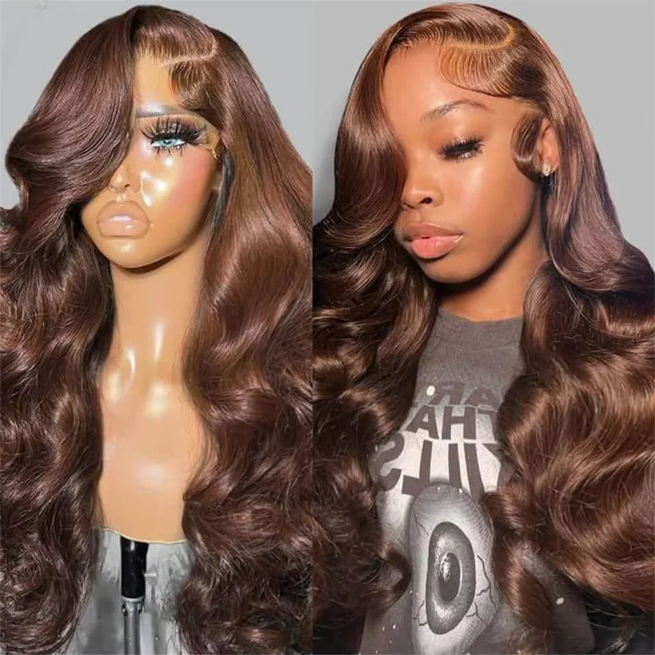 Body Wave Chocolate Brown 13x6 Lace Front Wigs Human Hair Pre Plucked Brazilian Brown Virgin Hair 13x4 HD Frontal Wig 230density