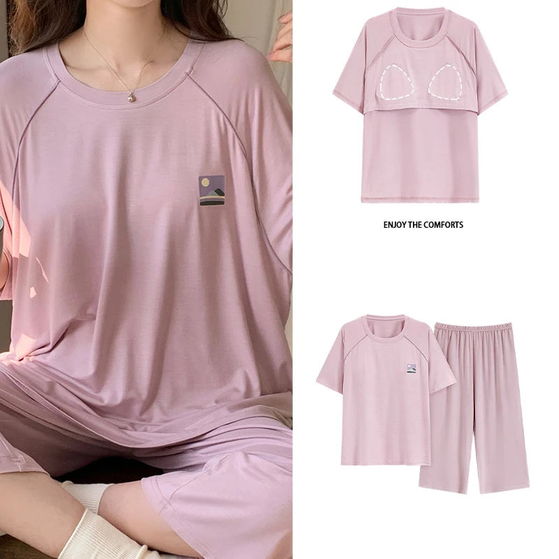 Female Loungewear Pijama Mujer Homewear Summer Nightwear Elegant Women's Pajama Sets Women With Breast Pad Femme Sleepwear