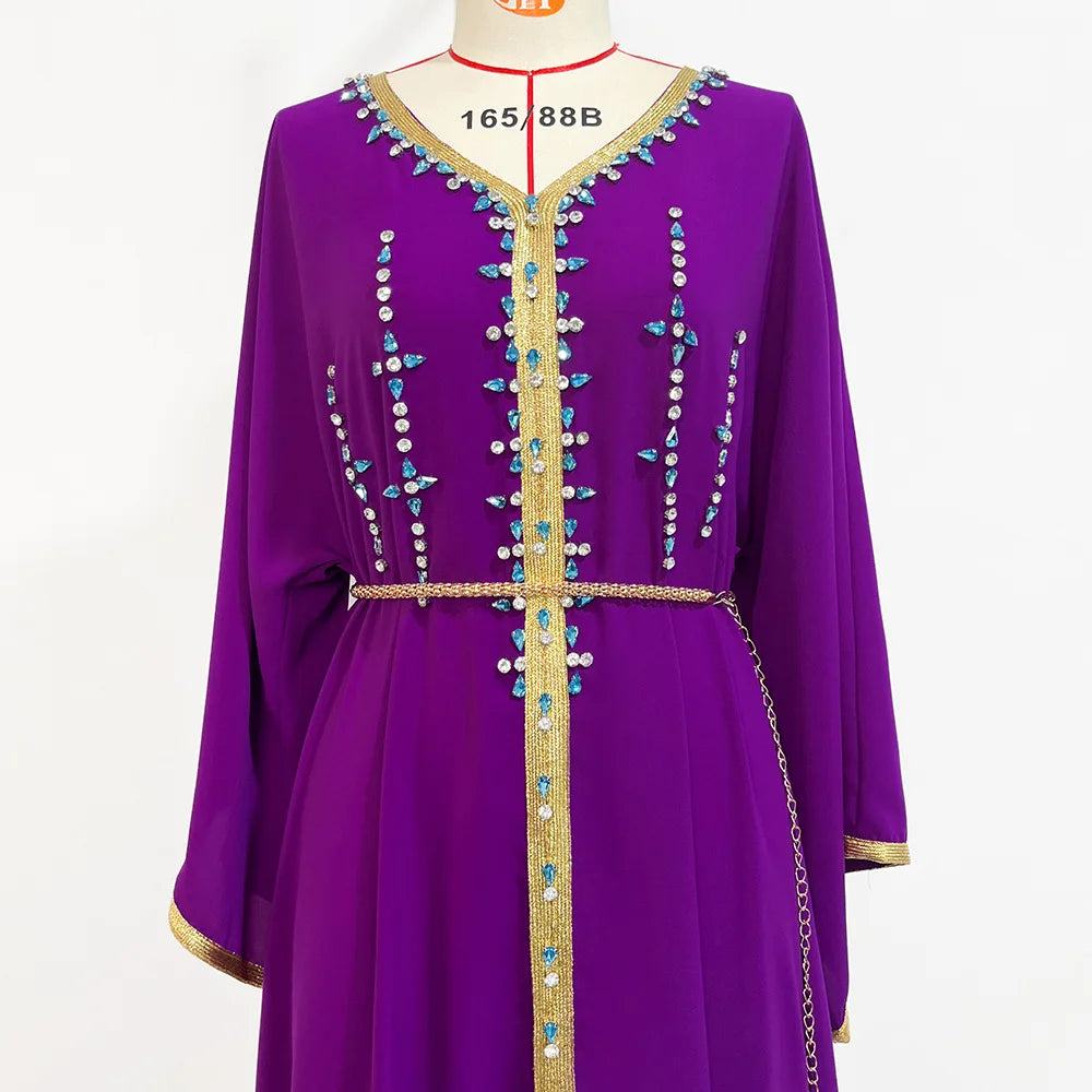 Luxury Diamond Party Dress for Women Robe Muslim Evening Abaya Arab Oman Dubai Moroccan Pakistan Jalabiya Caftan Ramadan Vestido