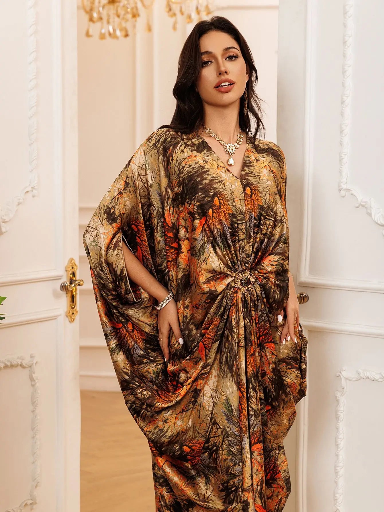 Eid Women Dress Muslim Abaya Print V Neck Party Jalabiya Ramadan Long Dresses Abayas Vestidos Largos Kaftan Arab Long Robe 2025