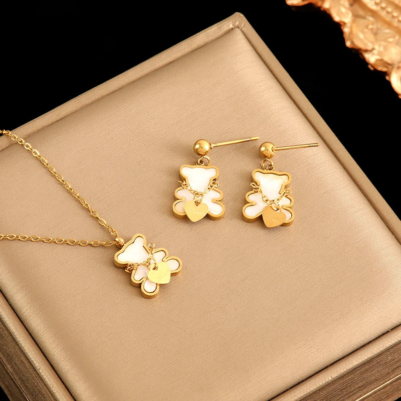 EILIECK 316L Stainless Steel Gold Color Heart Star Flower Necklace Earrings Set For Women Trendy Waterproof Jewelry Holiday Gift