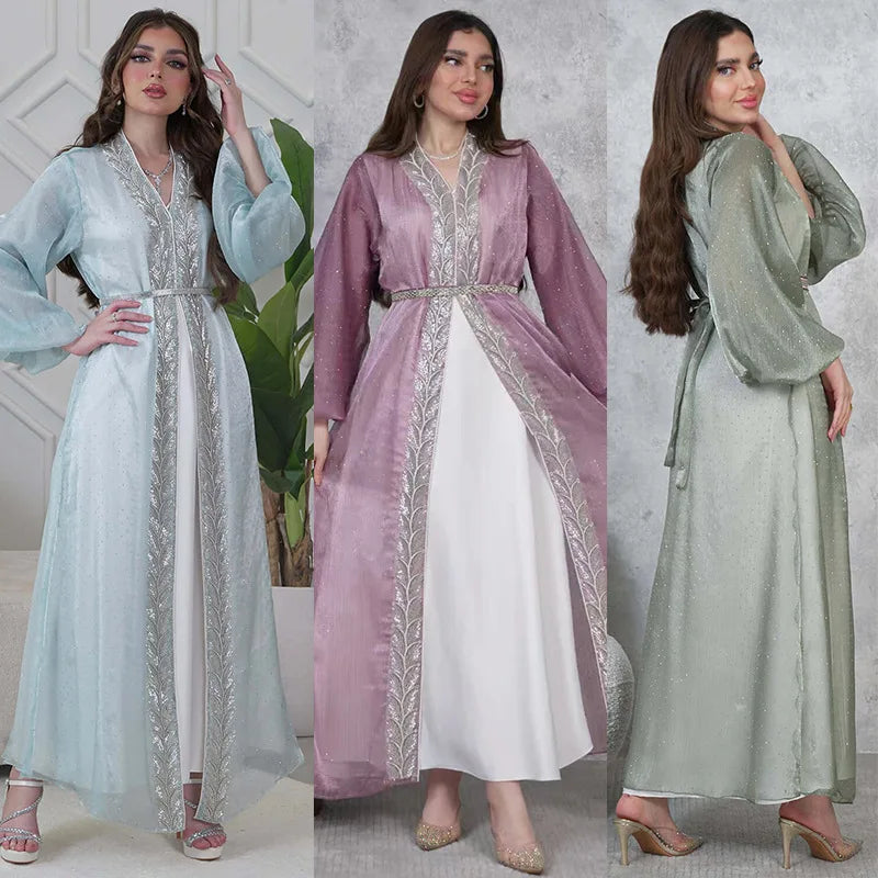 2PCS Muslim Women Dress Dubai Abaya Kaftan Turkey Embroidery Jalabiya African Party Gown Arab Robe Islam Clothing Kebaya Caftan