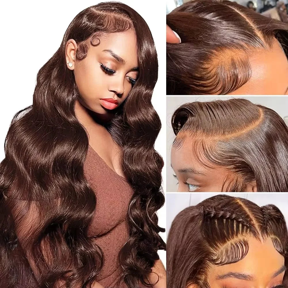 Body Wave Chocolate Brown 13x6 Lace Front Wigs Human Hair Pre Plucked Brazilian Brown Virgin Hair 13x4 HD Frontal Wig 230density
