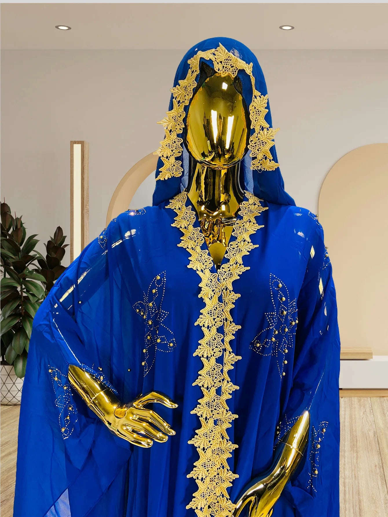 Abaya New Fashion American European Women's Black Blue Loose Hooded Long Sleeve Ankle Length Embroideried Diamond Studded Dress