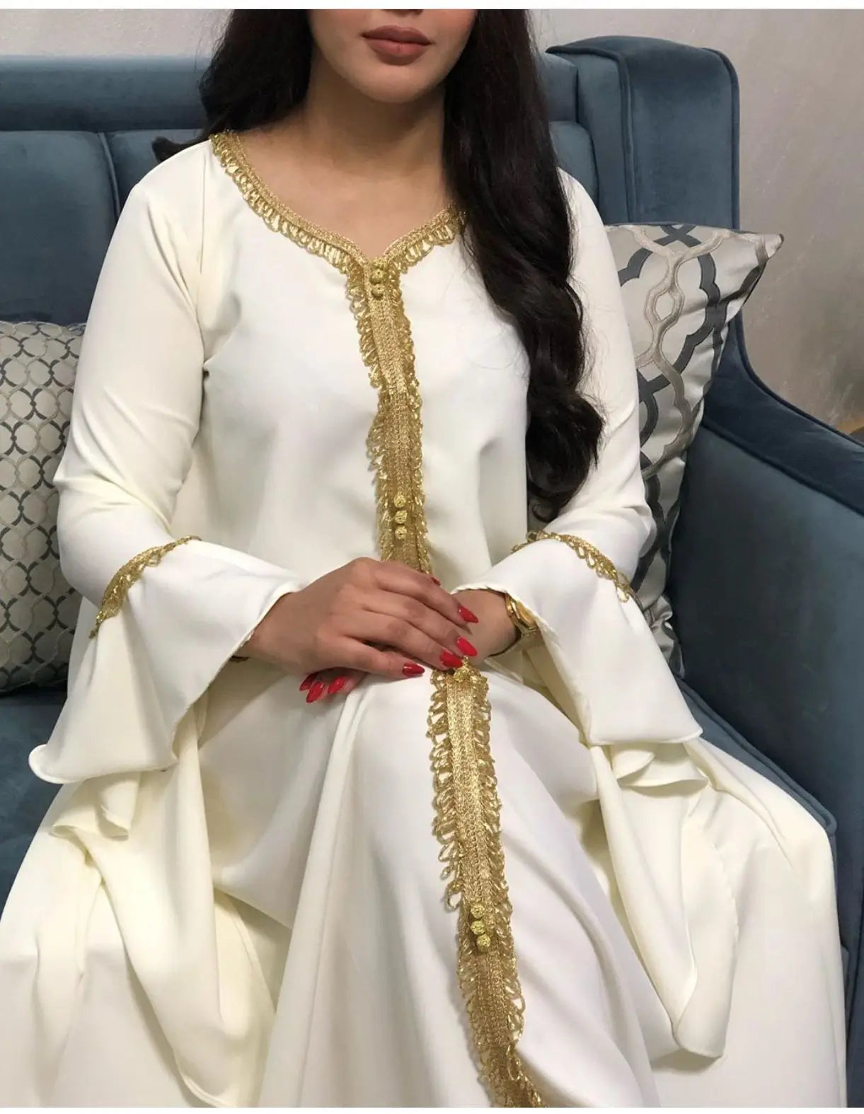 Jalabiya Kaftan Arabic Dress For Women Dubai Turkey Abaya Embroidery Loose Djellaba Muslim Fashion Islamic Clothing White