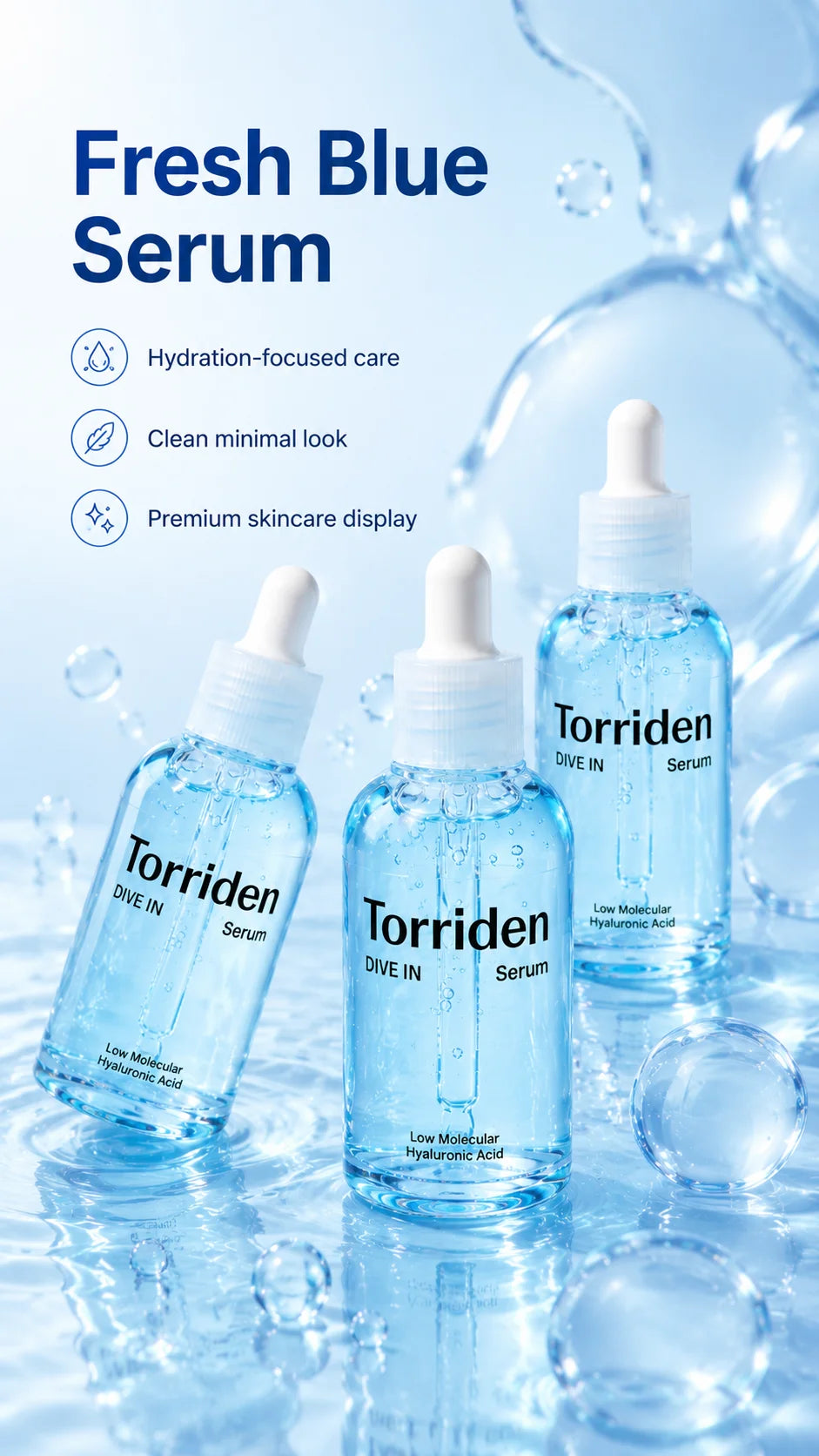 Torriden DIVE-IN Low-Molecular Hyaluronic Acid Serum 50ml,Featherlight,Moisture Retention Aid,Korean Skincare,for Korean Makeup